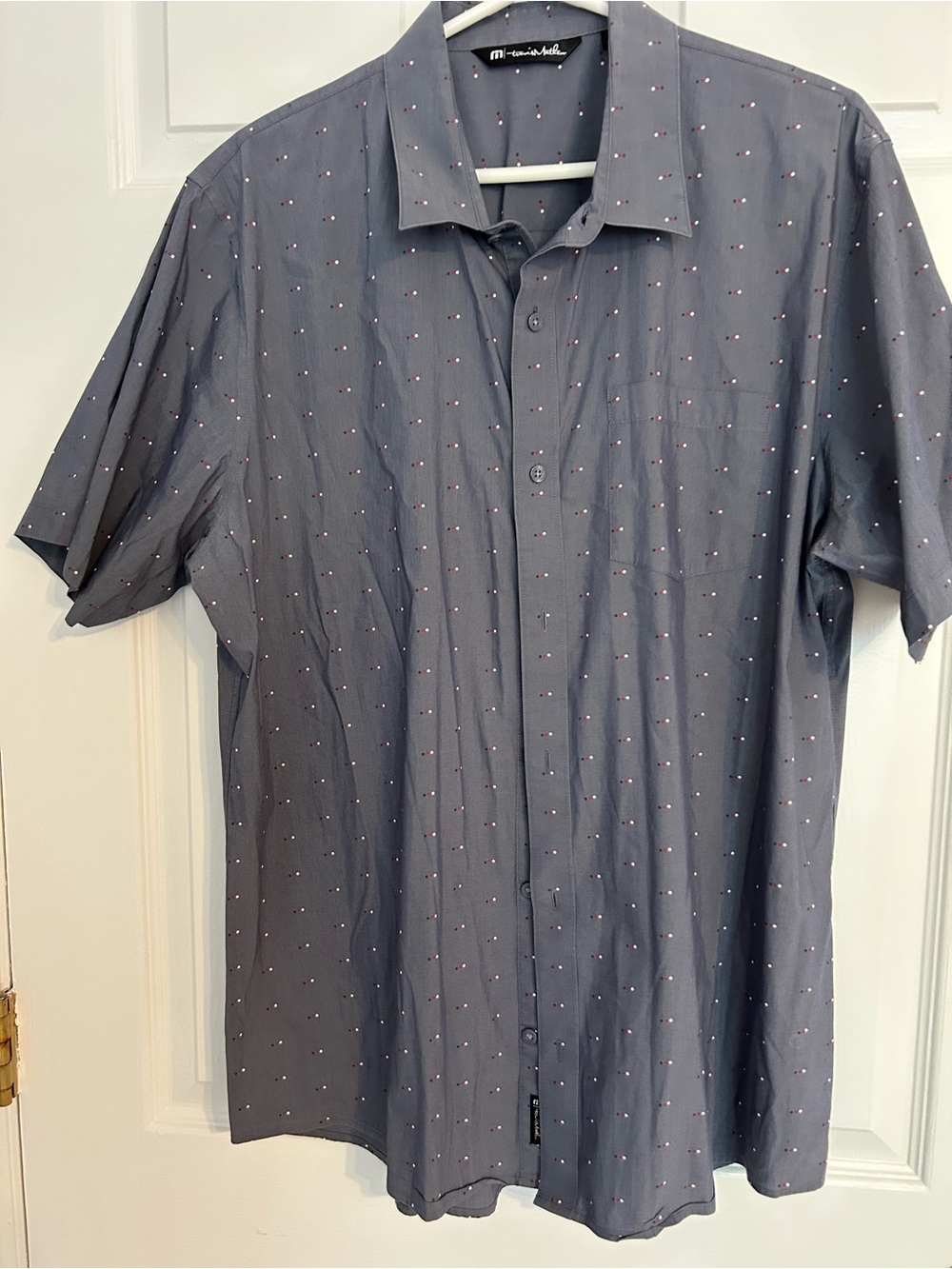 Travis Mathew Slate Blue Short-Sleeve Button-Down with Micro Dot Sz ZL